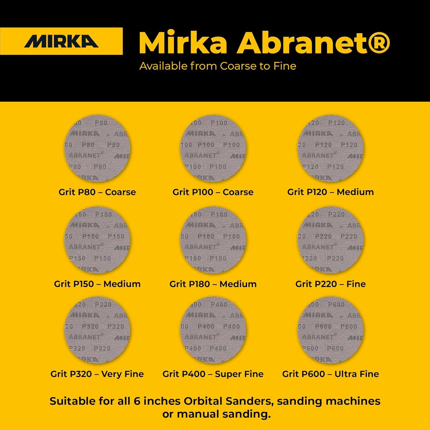 Mirka Abranet 6-Inch Sanding Discs – Dust-Free Hook & Loop Mesh, 50pcs, Grit 400