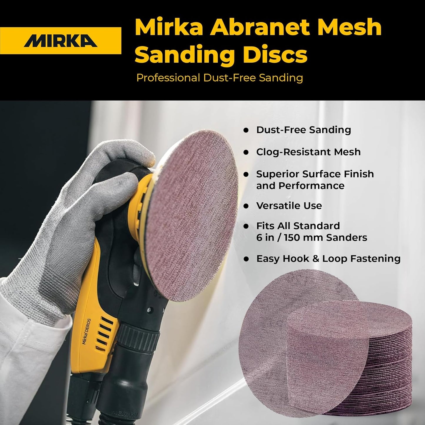 Mirka Abranet 6-Inch Sanding Discs – Dust-Free Hook & Loop Mesh, 50pcs, Grit 400