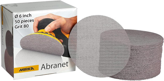 Mirka Abranet 6-Inch Sanding Discs – Dust-Free Hook & Loop Mesh, 50pcs, Grit 80